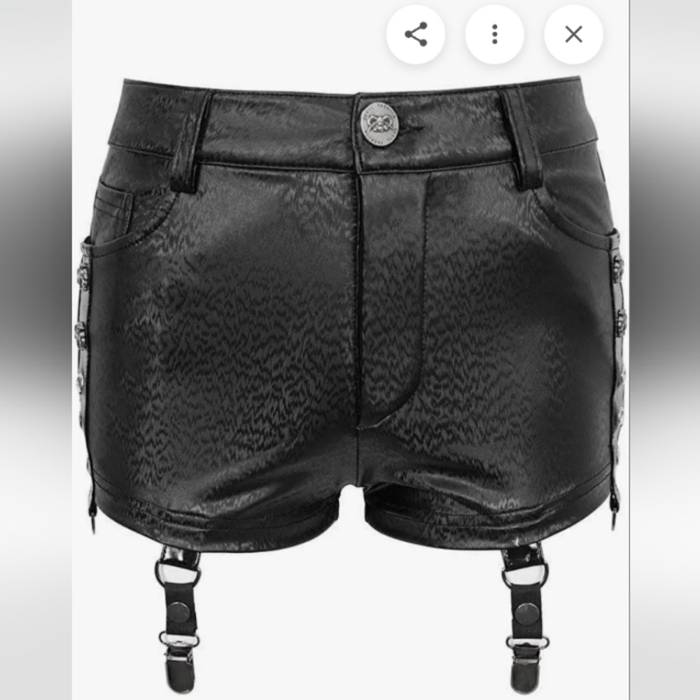 NWT Devil Fashion Pentagram Garter Faux Leather Hot Pants with Fishnets, Small - Picture 3 of 15